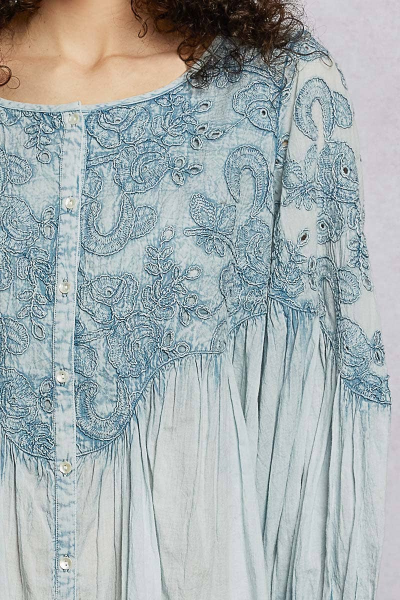 3/4 Sleeve Vintage Embroidered Top
