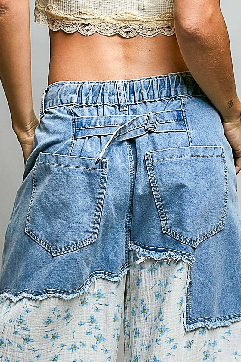 Patchwork buckle back pants