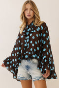 Polka Dot Sheer Chiffon Ruffle Blouse